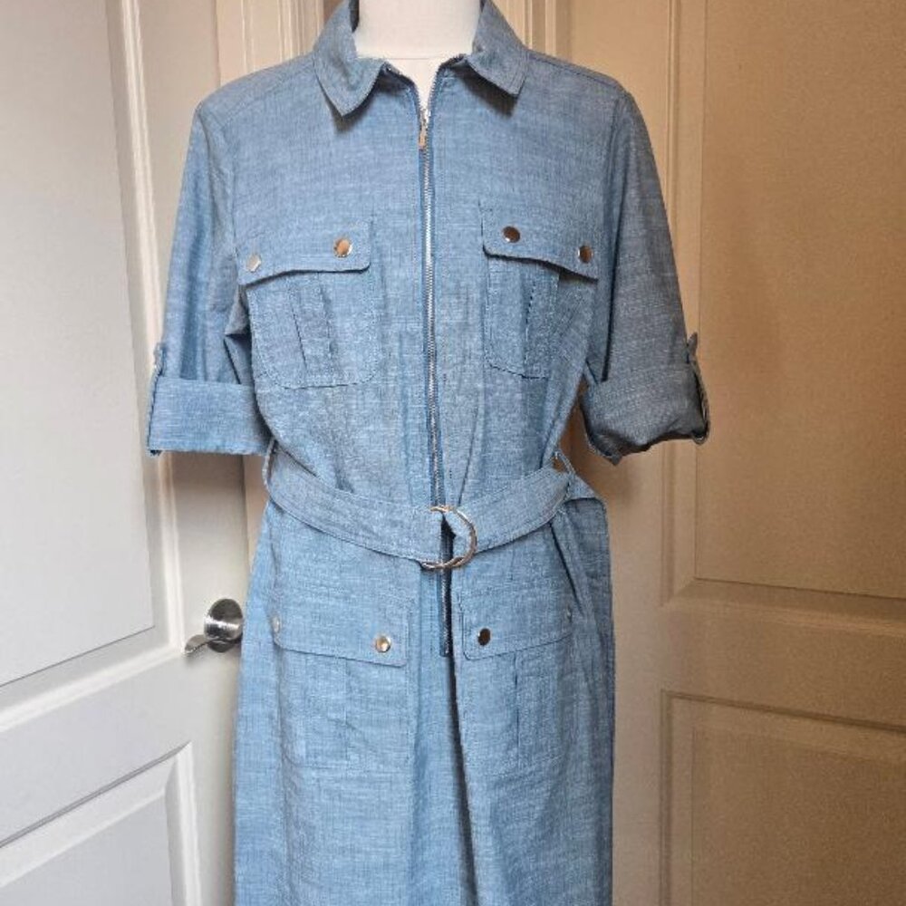 SHARAGANO CHMBRAY SHIRT DRESS  14p  NWOT